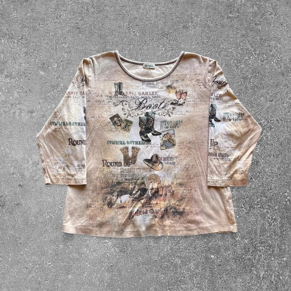 Vintage Cactus Brand Western Style Quarter Sleeve T-Shirt Women's Medium